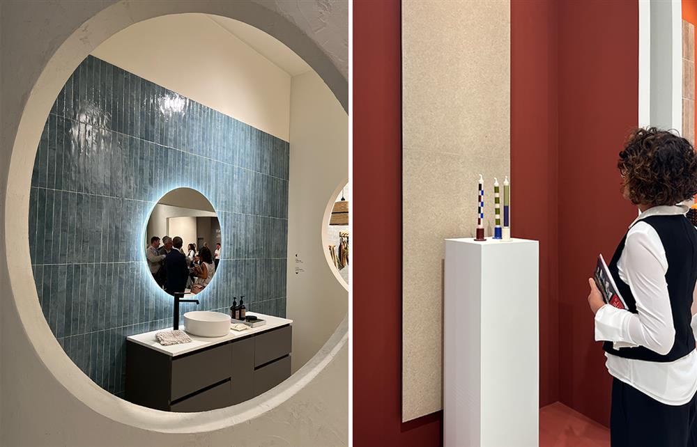 (Left) Vertical dark blue metro tiles